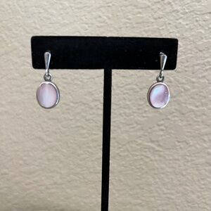 Vintage 925 Sterling Silver Pink Mother Of Pearl Dangle Drop Earrings